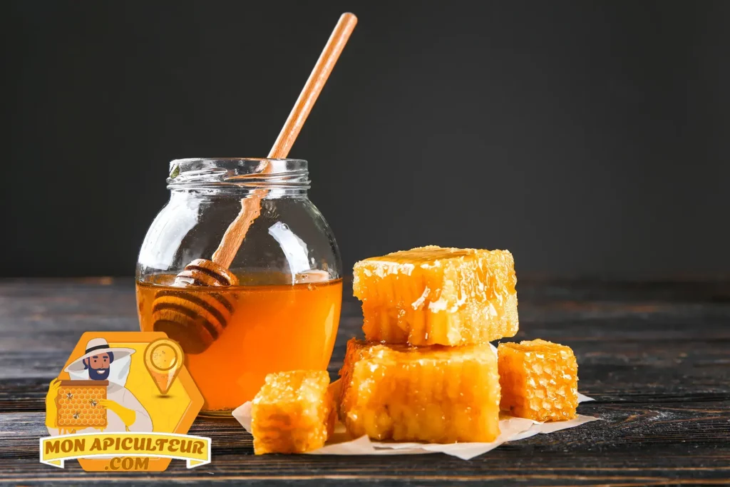 Pot de miel et miel en rayon - Production